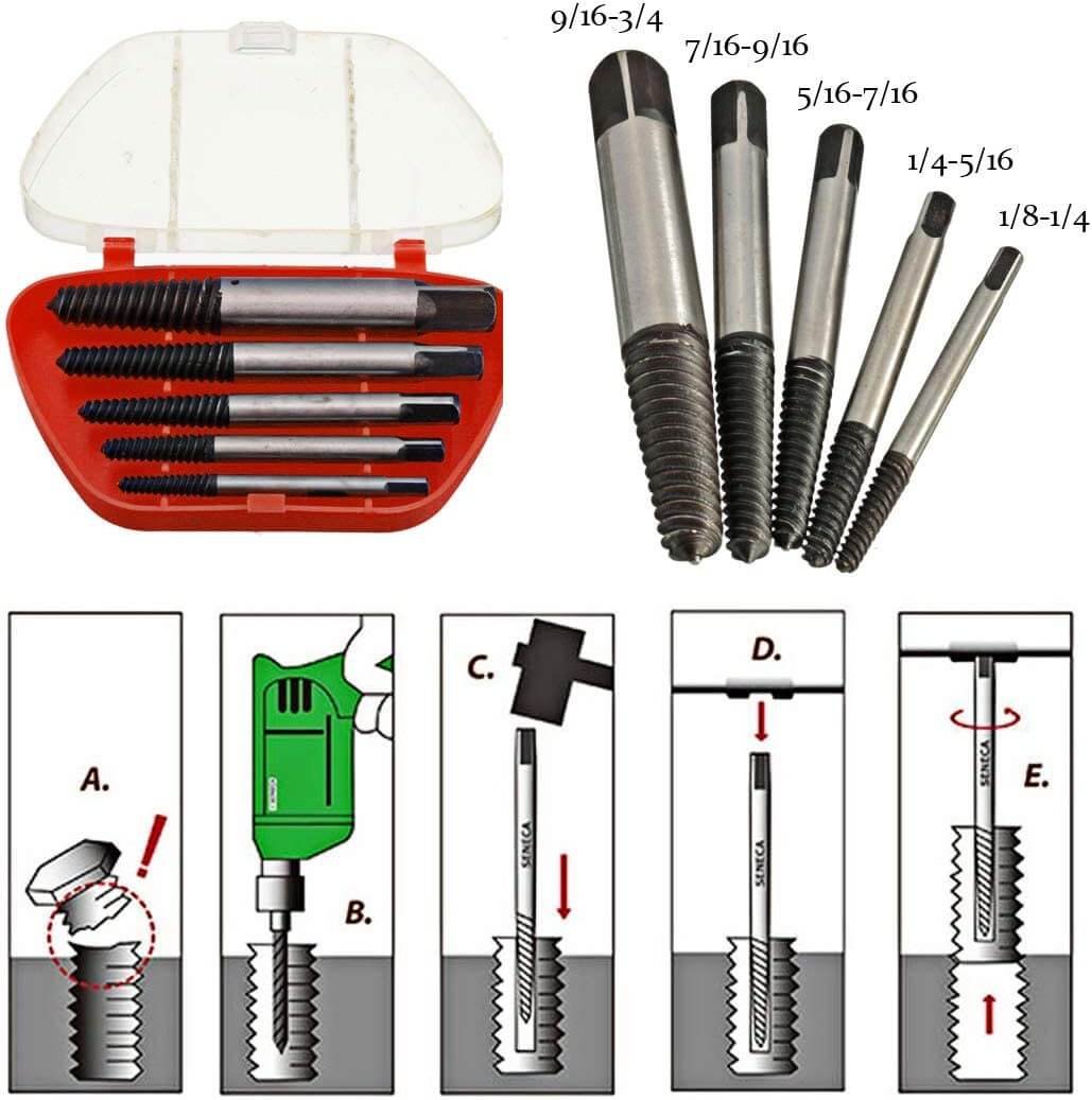 Kit Extractor de Pernos Cortados 5 piezas