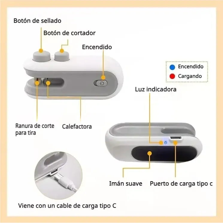 Mini Sellador de Bolsas Recargable