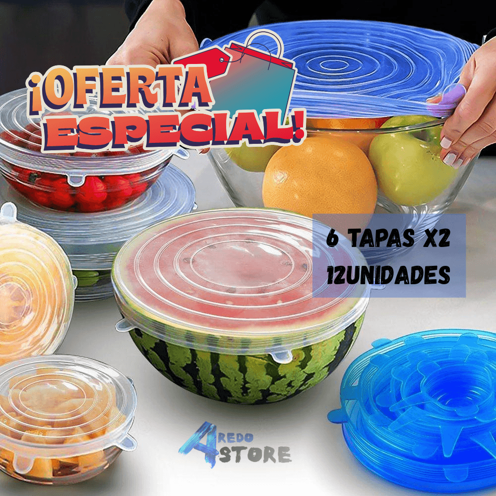 Seis Tapas Elásticas Silicona Reutilizable x2 (Pack 12 Unidades)