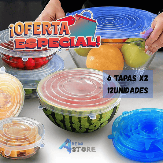 Seis Tapas Elásticas Silicona Reutilizable x2 (Pack 12 Unidades)
